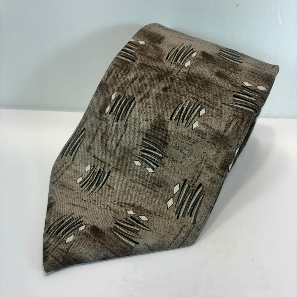 Pierre Cardin Mens Silk Tie Brown Grey Abstract Geometric Made in USA